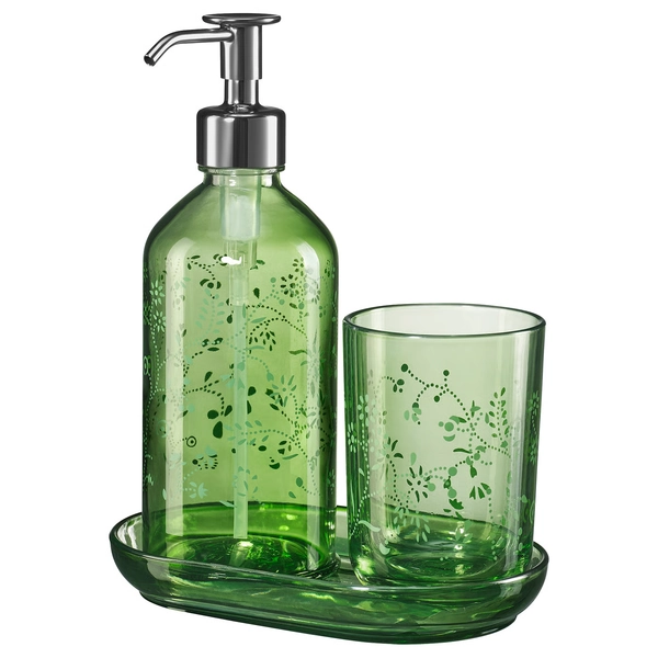 GROSSJÖN 3-piece bathroom set, green  - IKEA
