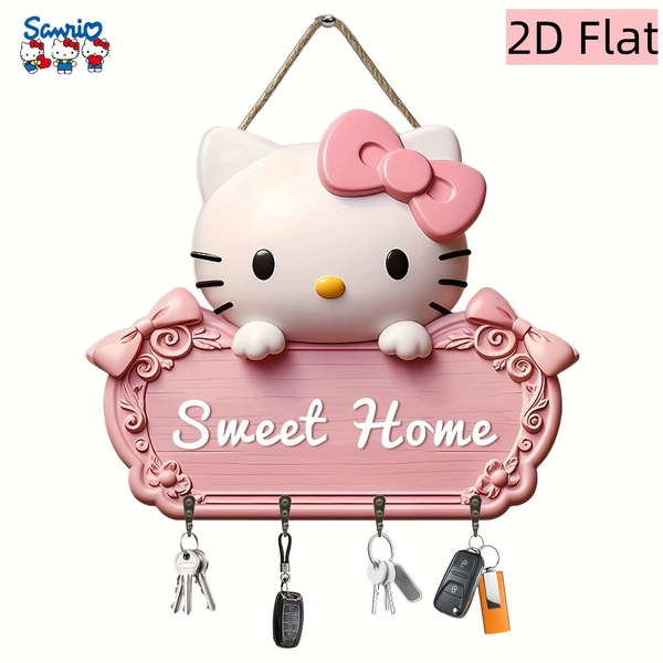2D Flat - 1pc Sanrio for hello kitty 2D Flat Storage Hanging Decorative Hook, Suitable for Hanging Keys, Hats, Towels, Bags, and Miscellaneous Items, Space-Saving Home Organization, Ideal for Entryway, Hallway, Bathroom, Bedroom, Home Decorative Hanging Ornament