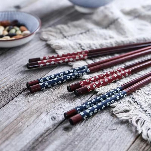 Cherry Blossom Pattern Solid Wood Chopsticks | High-Temperature Resistant and Anti-Slip, Suitable for Sushi, Noodles, Rice | Brand: SHAON
