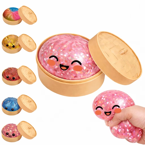 Glitter Dumpling Squishies Mystery Box with Gift Box, Jumbo Soft Squeeze Stress Relief Toy, Colorful Sensory Fidget for Anxiety Relief and Relaxation