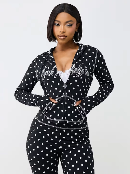 POLKA DOT FITTED ZIP HOODIE
