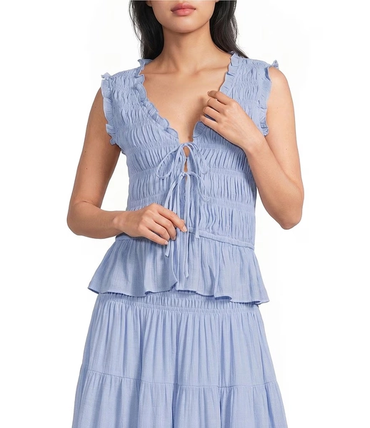 Lucy Paris Livia Smocked V-Neck Sleeveless Coordinating Top