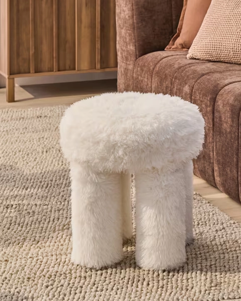 Mia Fluffy Ottoman - White - One Size