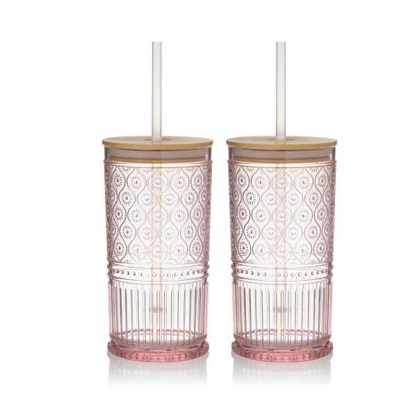 Claro Acrylic Pink Travel Tumbler, Set of 2