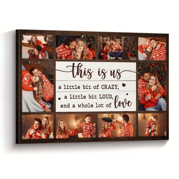 [Customized] 1pc, 10-Grid Canvas Paintings, This Is Our "Personalized Family Photo Canvas Wall Art - Customized Framed Home Decor with Inspirational Quotes, Couple Photos, Family Portraits, Travel Pictures, High-Definition Printing