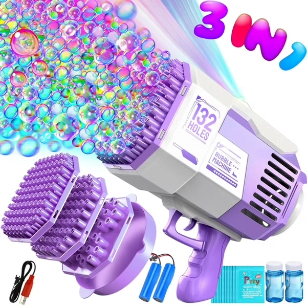 Hot Bee Bubble Machine Easter Toys for Kids, 132/73/36 Holes Bubble Maker, Indoor Outdoor Summer Toys for Toddlers Girl Boys 5 6 7 8+Years, Birthday Wedding Party Bubble Toys Gift(Purple)