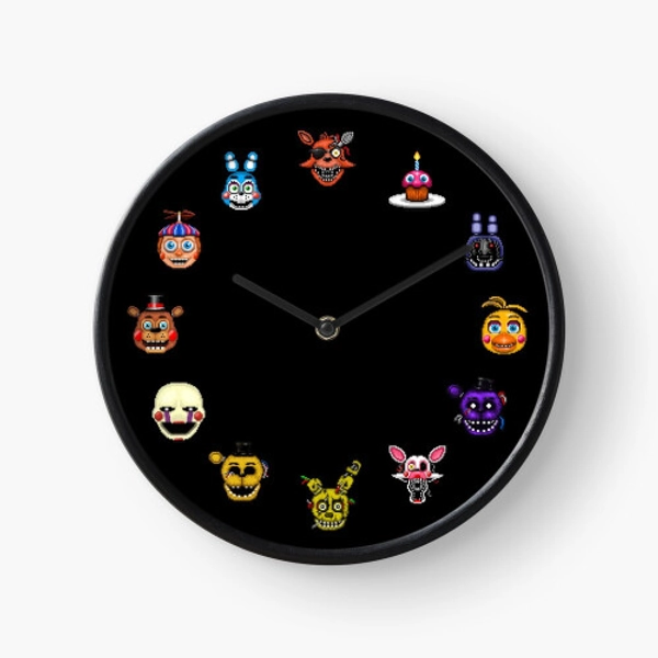 (Five Nights at Freddy's - Pixel art - Multiple Characters=507) Wall Clock 12 Inch Funny Mantel &amp; Tabletop Art Decor for Home Bedroom Office
