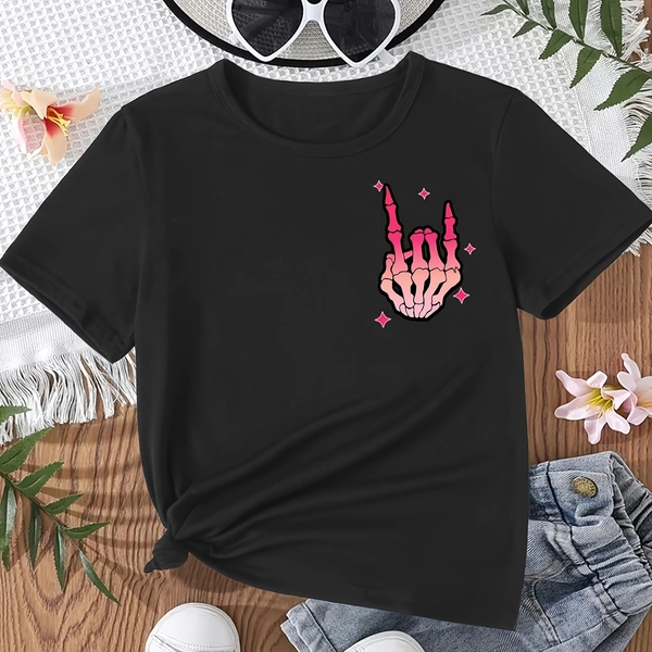 Front and Back Double Print TX1321 Girls "ON MY MOM LAST NERVE" Finger Print Fashion Versatile Creative T-shirt