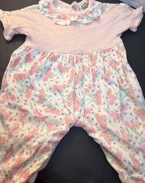 Vintage 80s Baby Girl Romper 3-6 Months Pink Floral Cuties By Judy Taiwan