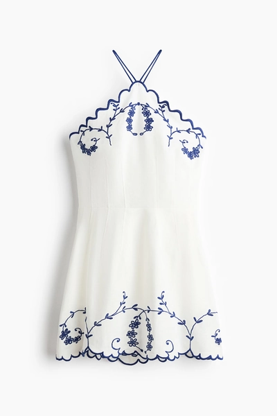 H & M - Embroidered linen-blend dress - White/Flowers