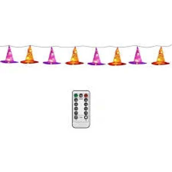 Angel SAR 8-Piece Waterproof Halloween Hanging Witch Hat String Lights Remote Control Garden and Party