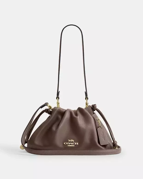 Gold/Dark Stone Faye Shoulder Bag With Ruching