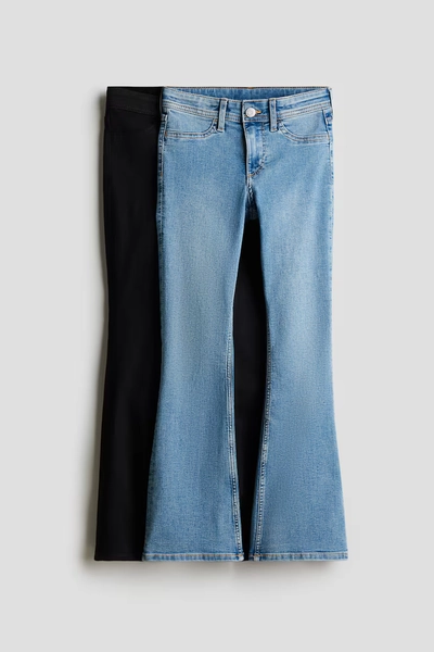 2-pack Flared Leg Low Jeans - Black/light denim blue