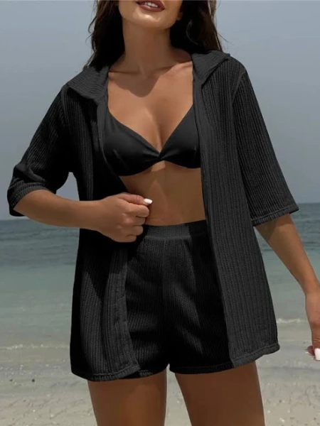 SHExFAB Four Piece Swimsuit with Beach Cover-Up Shirt and Shorts