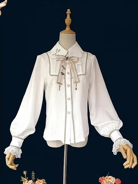 [£35.43]Chocolate Sauce Color Apricot Embroidery Collar Long Sleeves Shirt