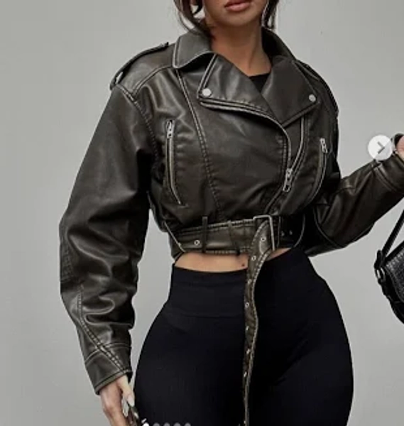 Zara Molly Mae Khaki Charcoal Crop Oversized Belted Faux Leather Pu