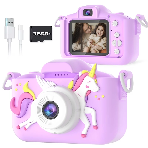 Seckton Upgrade Kids Camera with Cute Silicone Cover, Toy Cameras for Girls Age 3-10 Christmas Birthday Gifts-Purple - Walmart.com
