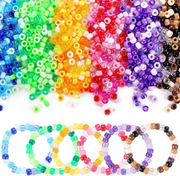 Pony Beads Bulk 3400pcs Kandi Beads | 36 Colors Plastic Craft Beads for Bracelets, Hair Braids and DIY Jewelry Making 6 x 9 mm