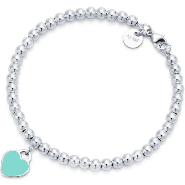 Return to Tiffany Heart Tag Bead Bracelet in Silver