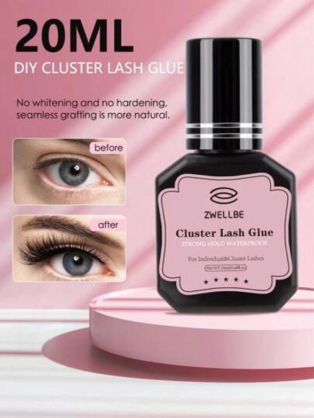 zwellbe 20ml/Pc Lash Glue Cluster Eyelash Glue Black Sensitive Lash Glue Fast Drying Waterproof Lash Glue Individual Lash Glue Long Lasting DIY Lash Extension Glue Strong Hold Eyelash Glue For Lash Extensions At Home Self Application Lash Glue, Eyelash Glue