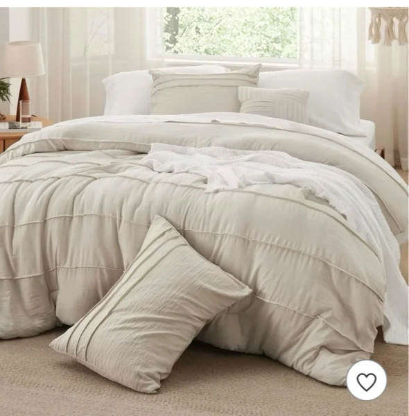Bedsure Pinch Pleat Bed Comforter Set 4Pcs Queen Size Grid - Bedsure