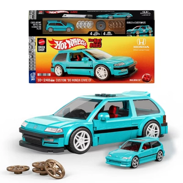 Mattel Brick Shop Hot Wheels Custom ’90 Honda Civic EF Building Toy Kit 248pc for Collectors