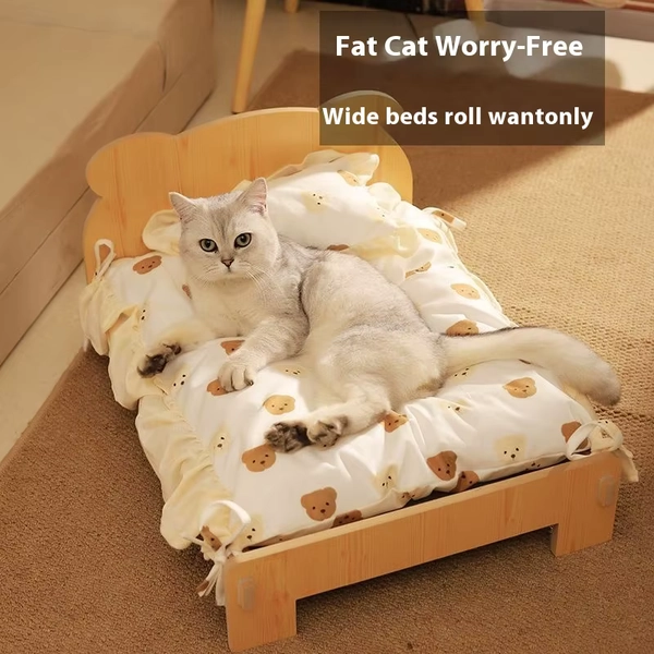 Solid Wood Cat Bed Summer Puppy Bed Removable Mat Washable All Season Universal Cat Nest Dog House Pet Supplies