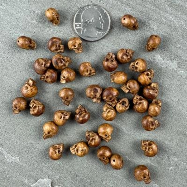 Dark Antique Skull Beads Hand Carved Bone Tiny Gothic Beads * 10mm