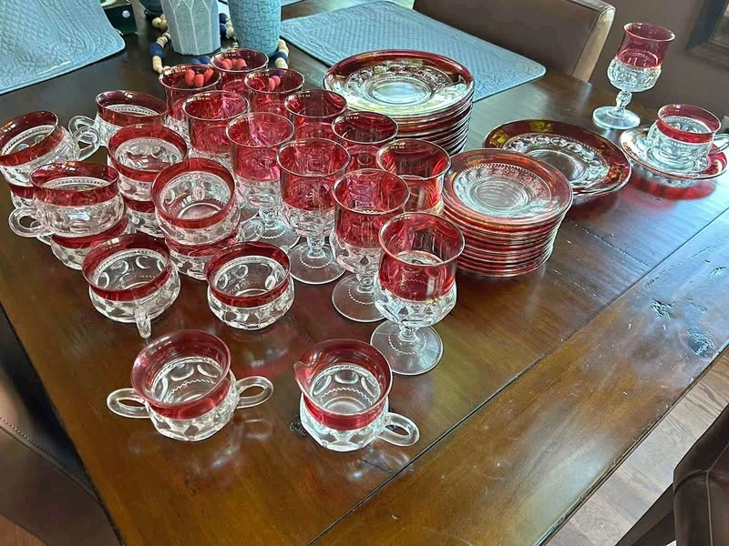 Vintage Set For 12 Tiffin Franciscan Crown Cranberry Ruby Dishes plus (Creamer and Sugar Bowl)!!!!!