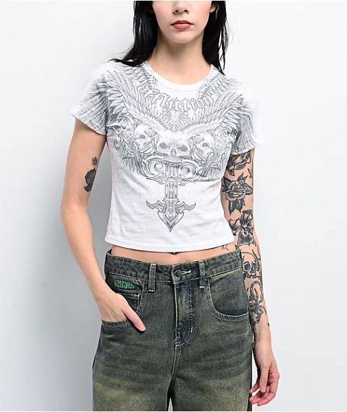 Affliction Elusive Afterlife White Crop T-Shirt