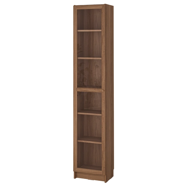BILLY / OXBERG Bookcase with glass-door - brown walnut effect/clear glass 15 3/4x11 3/4x79 1/2 "