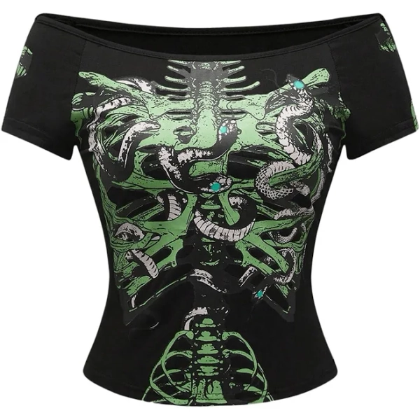 SOLY HUX Women's Goth Emo Off The Shoulder Y2K Grunge Graphic Short Sleeve T