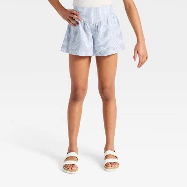 Girls' Woven Striped Beach Shorts - Cat & Jack™ Blue M