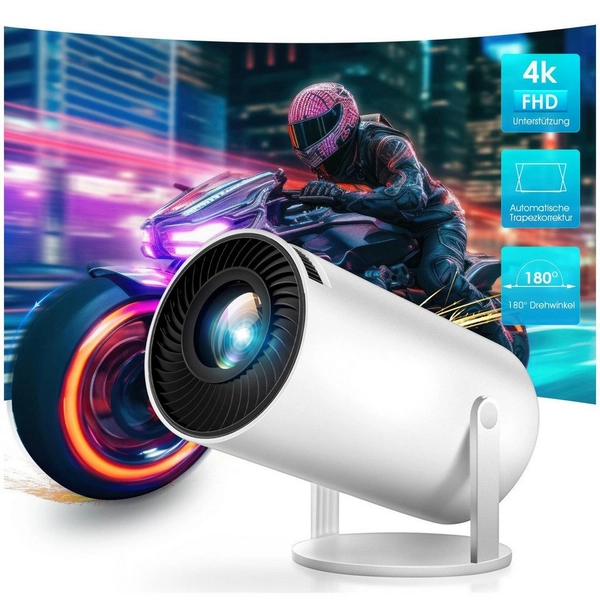 oyajia 4K Beamer WiFi6 und Bluetooth 5.0 Portabler Projektor Mini-Beamer (10000 lm, 10000:1, 1920x1080 px, Android OS mit App-Store, Youtube, Netflix, Prime Video etc)