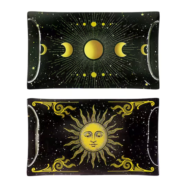 Assorted 8" Black & Gold Celestial Glass Plate, 1pc. by Ashland®