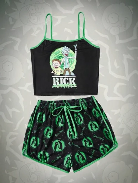 Romwe Letter Cartoon Graphic PJ Set