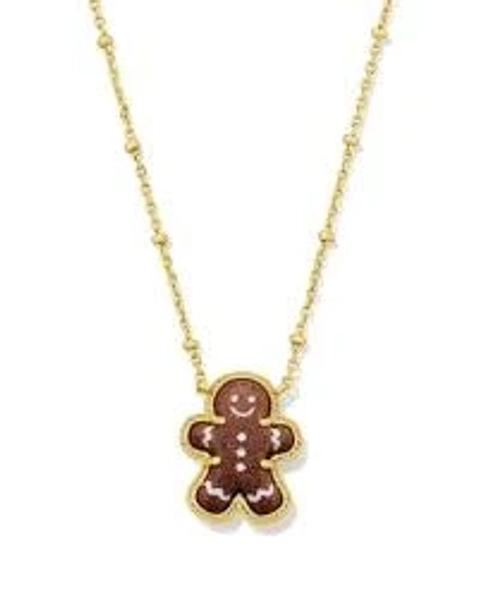 Kendra Scott Gingerbread Gold Short Pendant Necklace with Brown Goldstone
