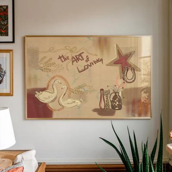 Vintage Collage Poster-Warm Tones Neutral Wall Decor Art Print Swan Bedroom Gift