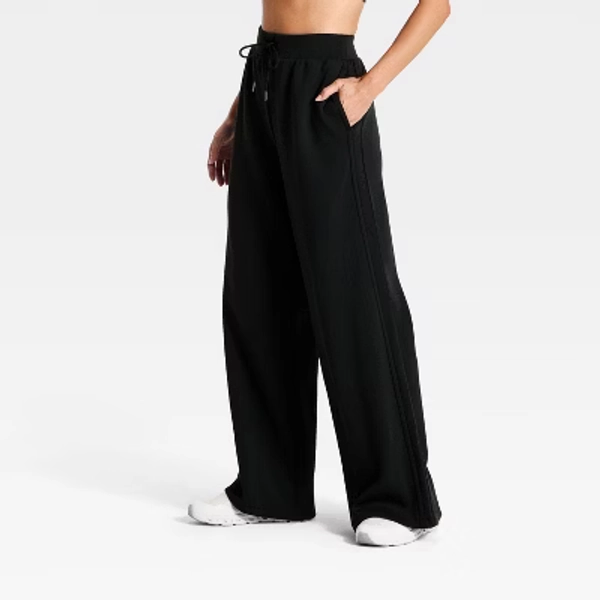Women's Airy Sleek Pique Wide Leg Sweatpants - All In Motion™ Black XS