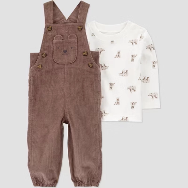 Carter's Just One You® Baby Boys' 2pc Bear Overalls Set - Cream/Brown 9M
