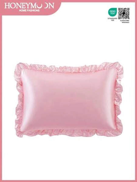 1pc Satin Pillowcase With Lace, Silk Pillow Case For Hair And Skin, Luxurious And Silky Smooth, Ultra Soft And Breathable, No Filler, Machine Washable,For Home Bedding And School Bedding Dorm Essentials, Oeko-Tex Certified