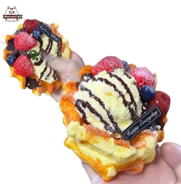 Realistic Fruit Ice Cream Waffles Food Squishy Squeezable Stress Relief Sensory Fidget Toy