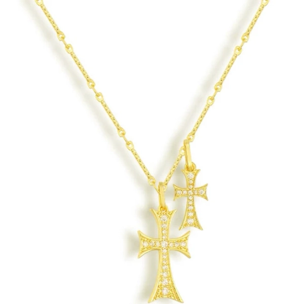 Evry Jewels Cross Necklaces Double Cross Me Necklace / 18k Gold Waterproof