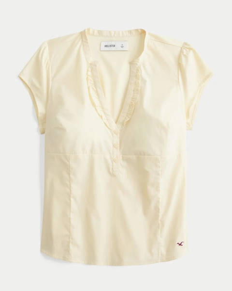 Short-Sleeve Ruffle Henley Shirt