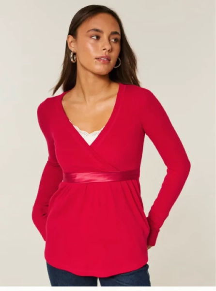 Easy Long-Sleeve Wrap-Front Babydoll Top