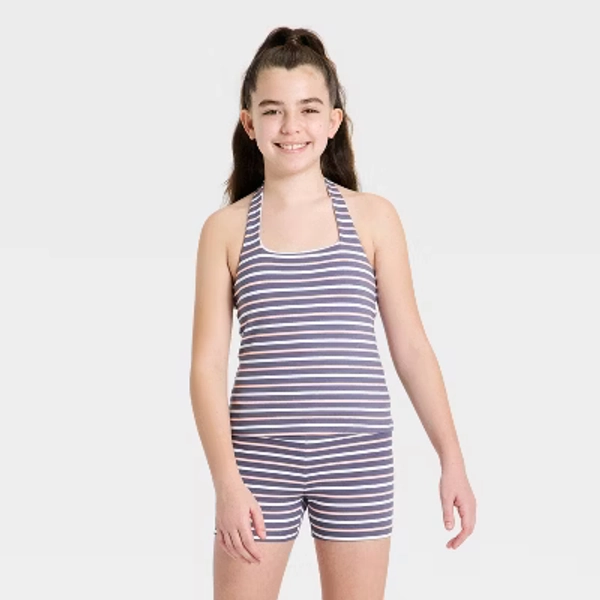 Girls' Super-Soft Striped Halter Tank Top - art class™ pink L