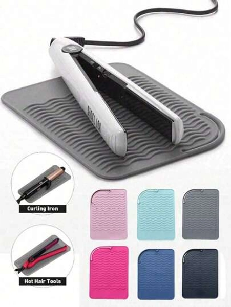 1pc Silicone Heat Styling Tool Mat, Universal Size Heat Resistant Pad For Storing And Travel, Heat Styling Tool Mat, Heat Resistant Silicone Styling Mat For Storage And Insulation, For Straightener, Iron And Curler, Use This Non-Slip Silicone Heat-Resistant Mat To Protect Your Styling Tools