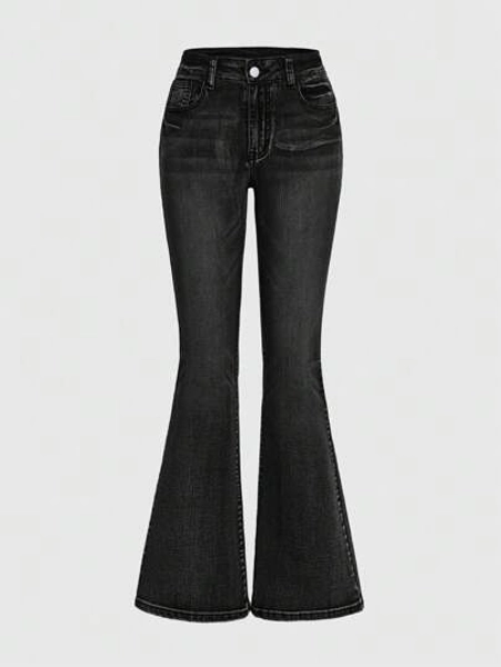 ROMWE Grunge Punk Retro Pattern Embroidered Skinny Flare Low Waist Jeans For Women, Punk Rock Chic Style, School