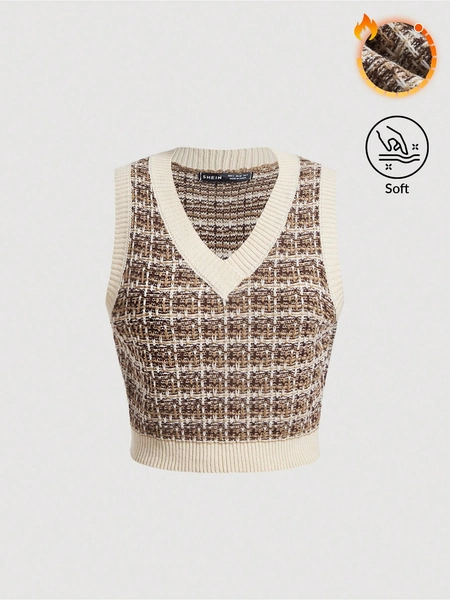 SHEIN MOD Women's Casual Plaid Knit Vest, Autumn