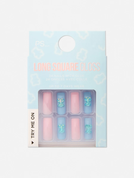 PS... Teddy Bear Square Gloss False Nails
